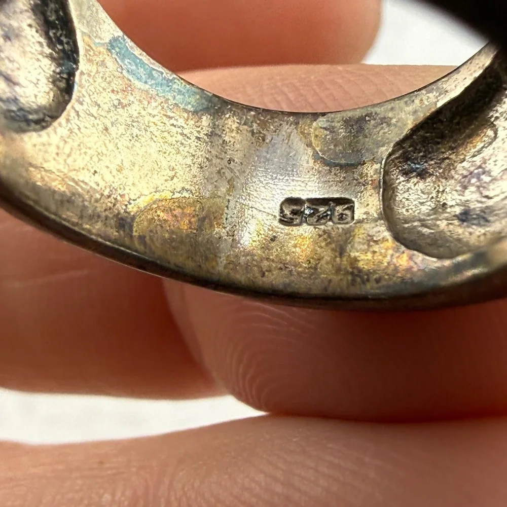 Vintage Sterling Silver Abalone Inlay Wide Cigar Band Ring Chunky Size 11